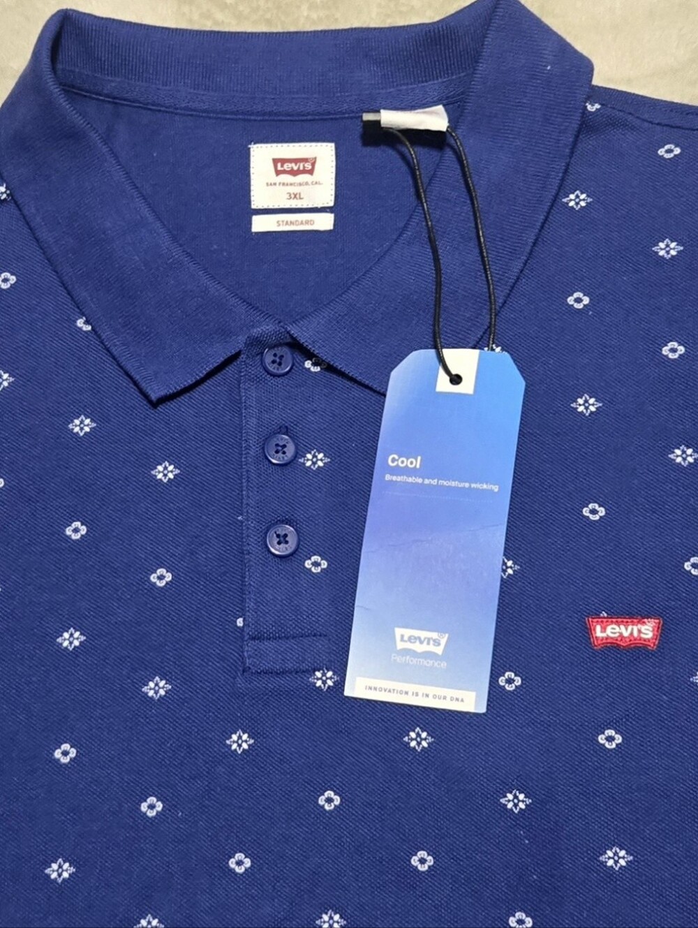 NWT Levi's Mens Polo Shirt Size 3XL Geometric Floral AOP Standard Fit Breathable